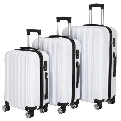Tcbosik Multifunctional Luggage Set with Spinner Wheels, Large Capacity Travel Rolling Suitcases, ABS Carry-on Luggage, 20"/24"/28" (White, 3 Piece Set)