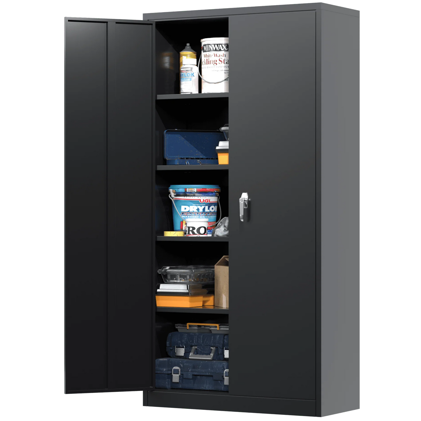 Supeer Black Metal Storage Cabinet, 72" Locking Steel Storage Cabinet with Shelves, Tall Metal Garage Cabinet Lockable Cabinets for Home Office