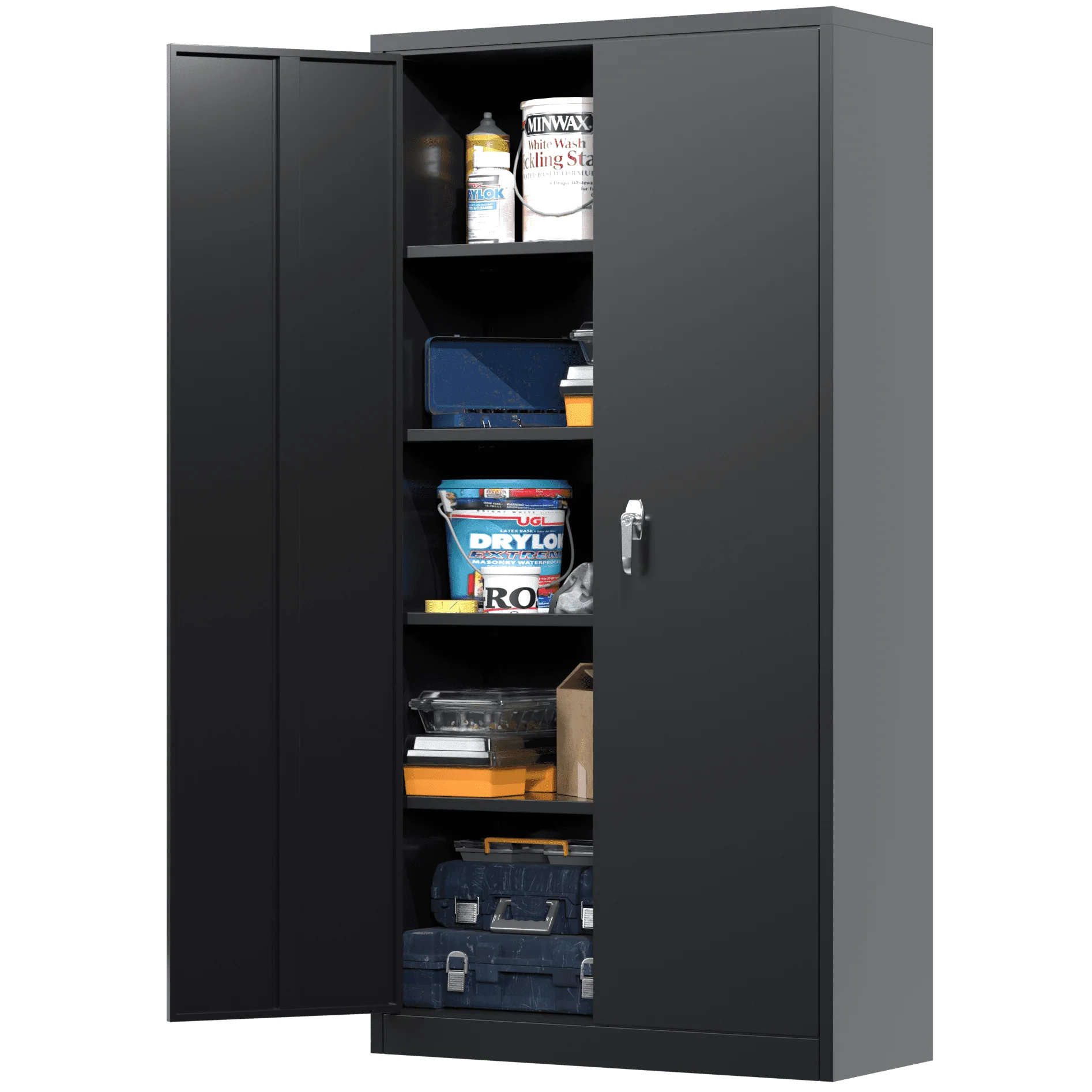Supeer Black Metal Storage Cabinet, 72" Locking Steel Storage Cabinet with Shelves, Tall Metal Garage Cabinet Lockable Cabinets for Home Office