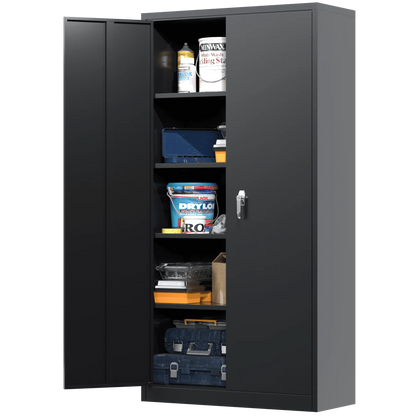 Supeer Black Metal Storage Cabinet, 72" Locking Steel Storage Cabinet with Shelves, Tall Metal Garage Cabinet Lockable Cabinets for Home Office