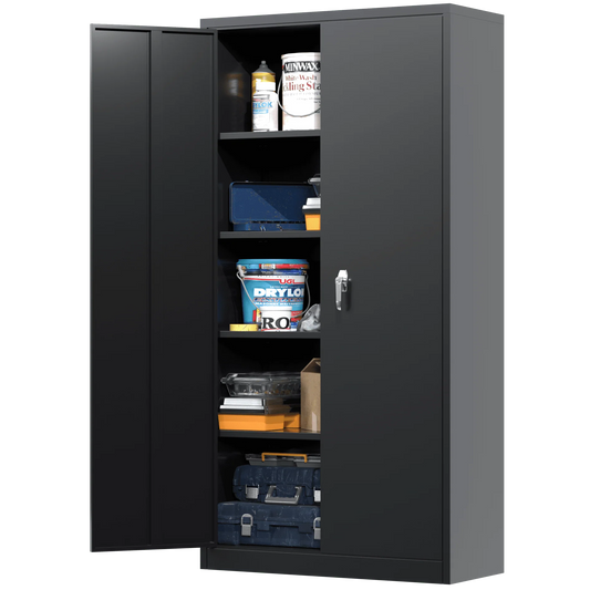 Supeer Black Metal Storage Cabinet, 72" Locking Steel Storage Cabinet with Shelves, Tall Metal Garage Cabinet Lockable Cabinets for Home Office