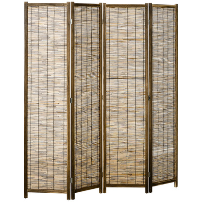 HOMCOM Woven 4 Panel Room Divider, 5.5' Tall Folding Privacy Screen, Brown