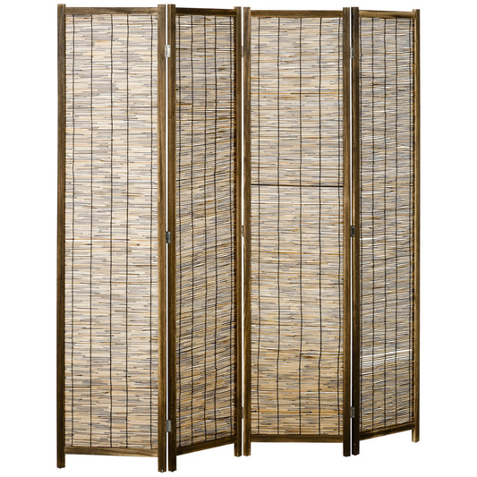 HOMCOM Woven 4 Panel Room Divider, 5.5' Tall Folding Privacy Screen, Brown