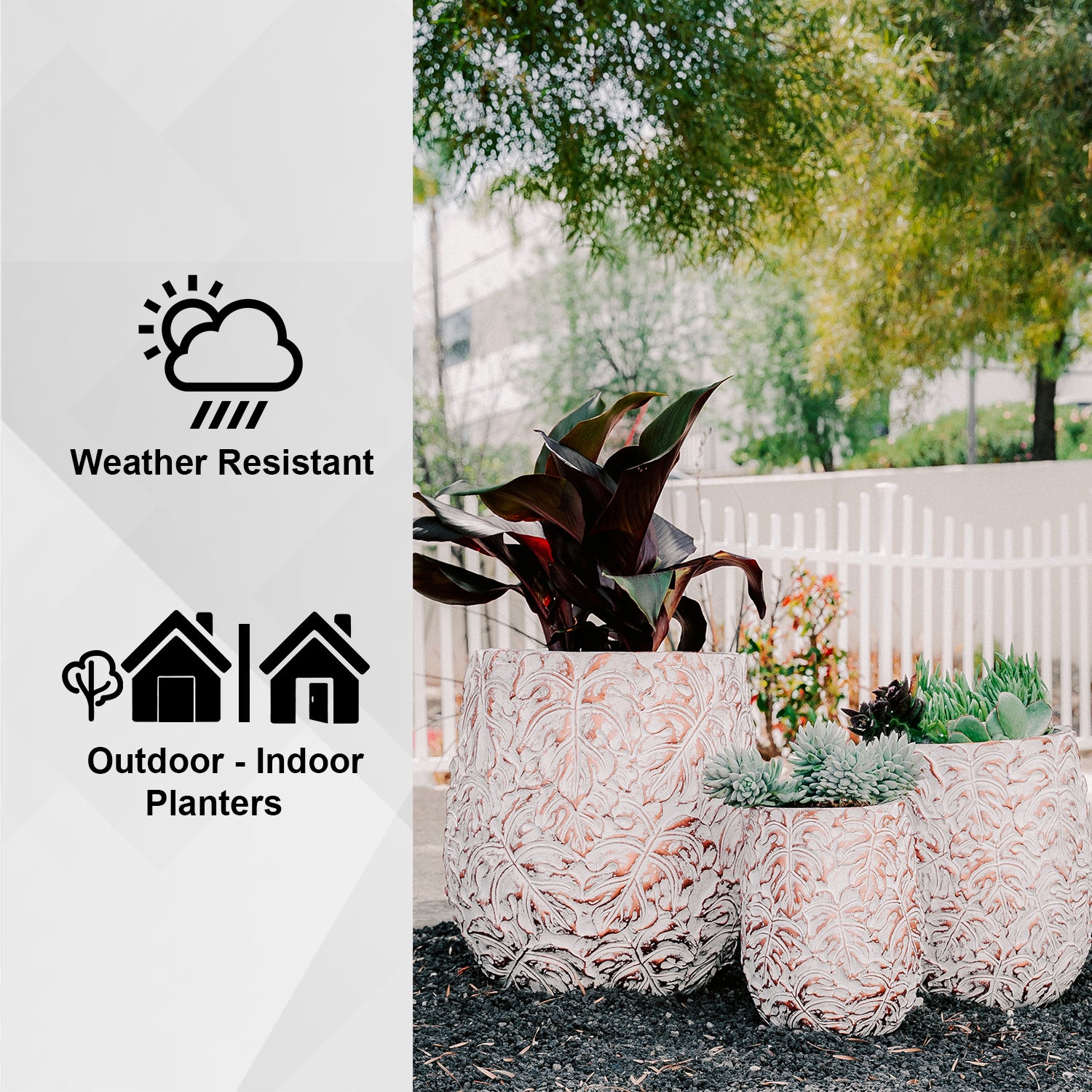 XBrand 19.3", 15.4" and 12.2"H Tall Beige and Golden Fiberstone/Cement Indoor Outdoor Planters (Set of 3), Modern Decorative Plant Pots with Drain Hole for All House Plants, Succulents & Flowers