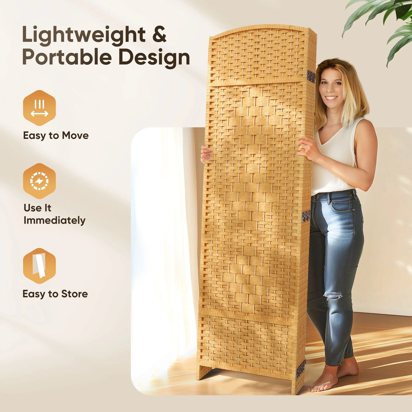 Jostyle Room Divider 6ft. Tall Extra Wide Privacy Screen, Folding Privacy Screens Freestanding Nature
