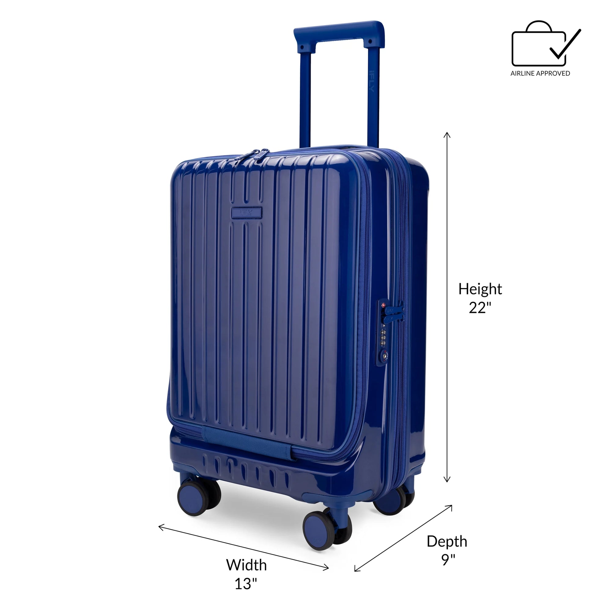 iFLY Odyssey 20" Hardside Carry-on Luggage with Front Opening Pocket, Navy