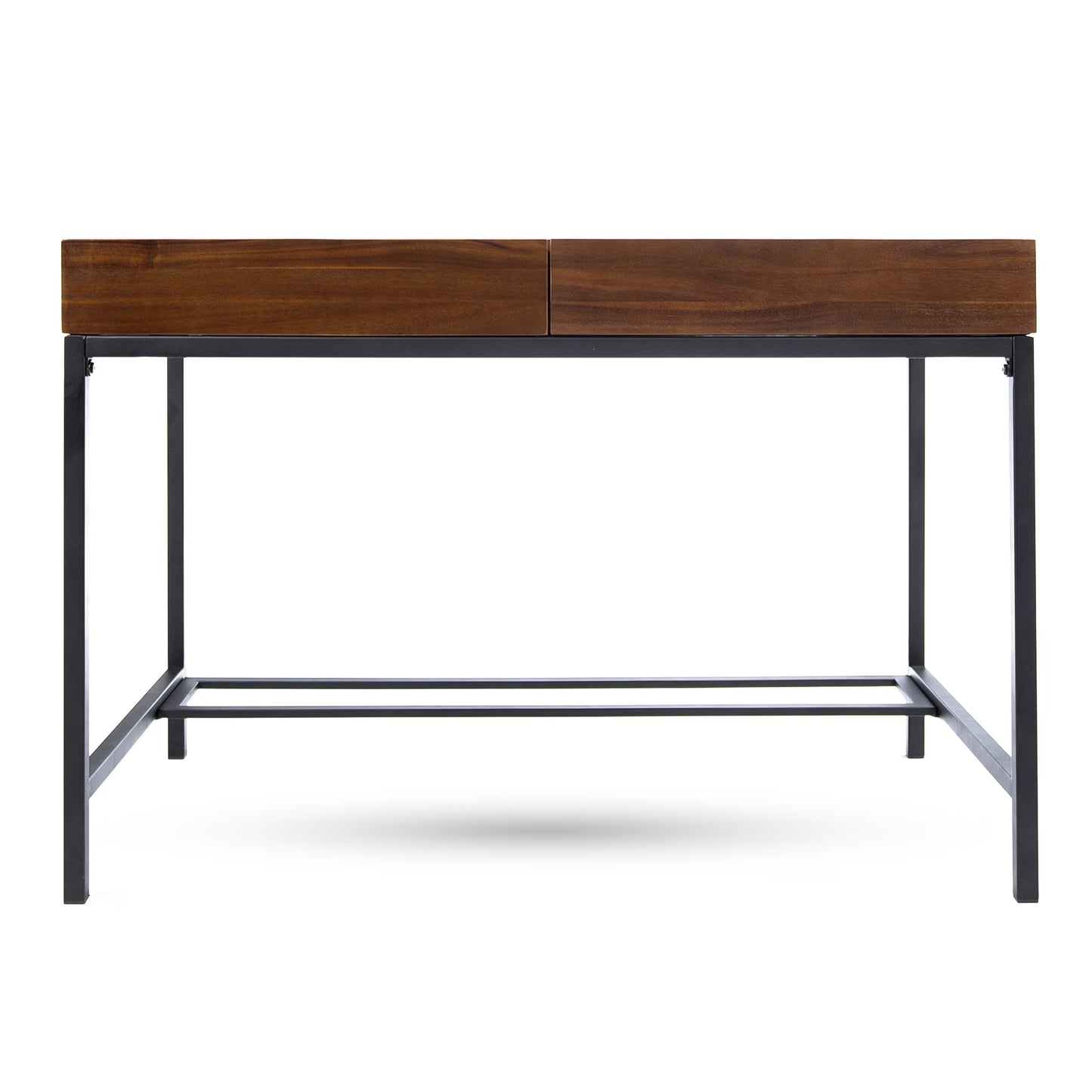 GDF Studio Elrod Industrial Dark Oak Acacia Wood Storage Desk with Rustic Metal Iron Accents
