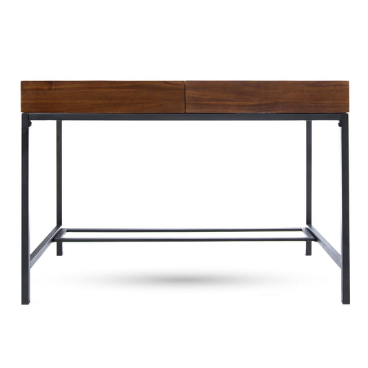 GDF Studio Elrod Industrial Dark Oak Acacia Wood Storage Desk with Rustic Metal Iron Accents