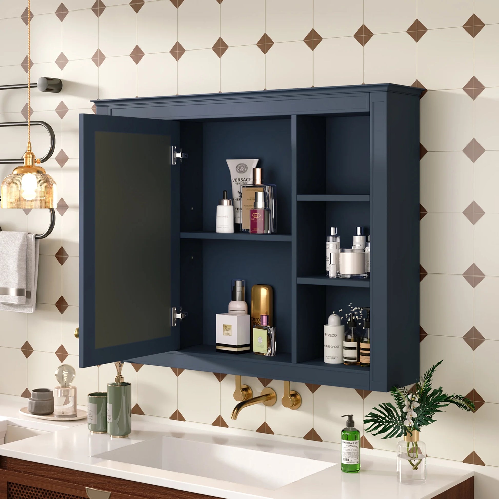Euroco Wall Mounted Bathroom Mirror Cabinet Triple Door Vanity Storage with Concealed Shelves, Modern Design, Durable Construction, Easy Assembly