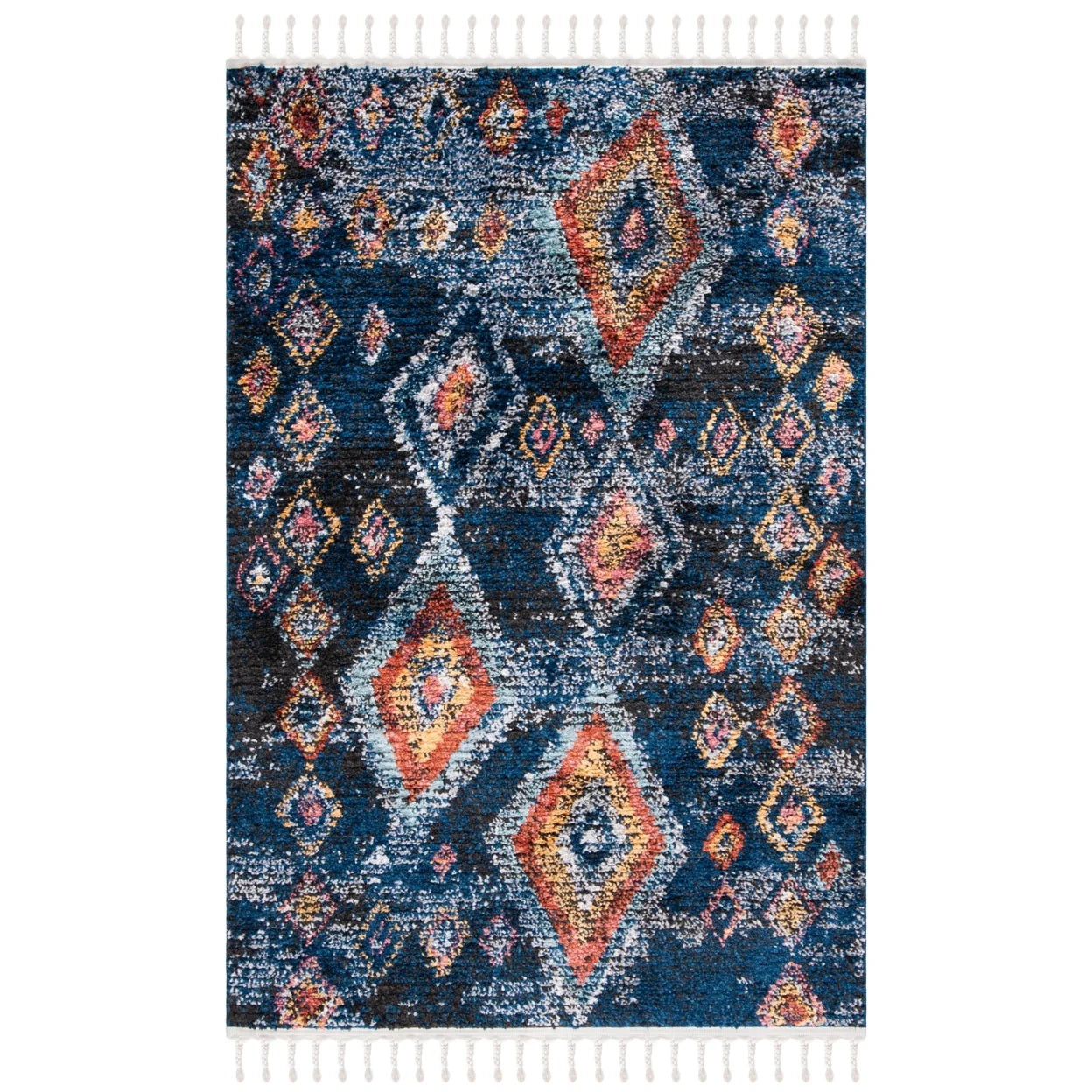 SAFAVIEH Morocco Sloan Abstract Geometric Polyester Area Rug, Navy/Multi, 6'7" x 6'7" Square