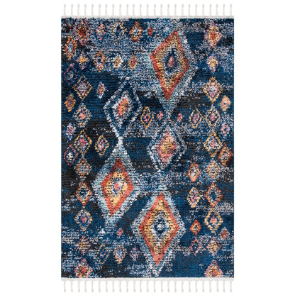 SAFAVIEH Morocco Sloan Abstract Geometric Polyester Area Rug, Navy/Multi, 6'7" x 6'7" Square