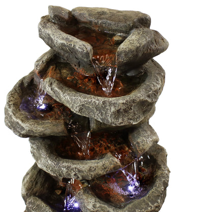 Sunnydaze Indoor Home Office Relaxing 6-Tiered Stone Falls Tabletop Water Fountain with LED Lights - 15"