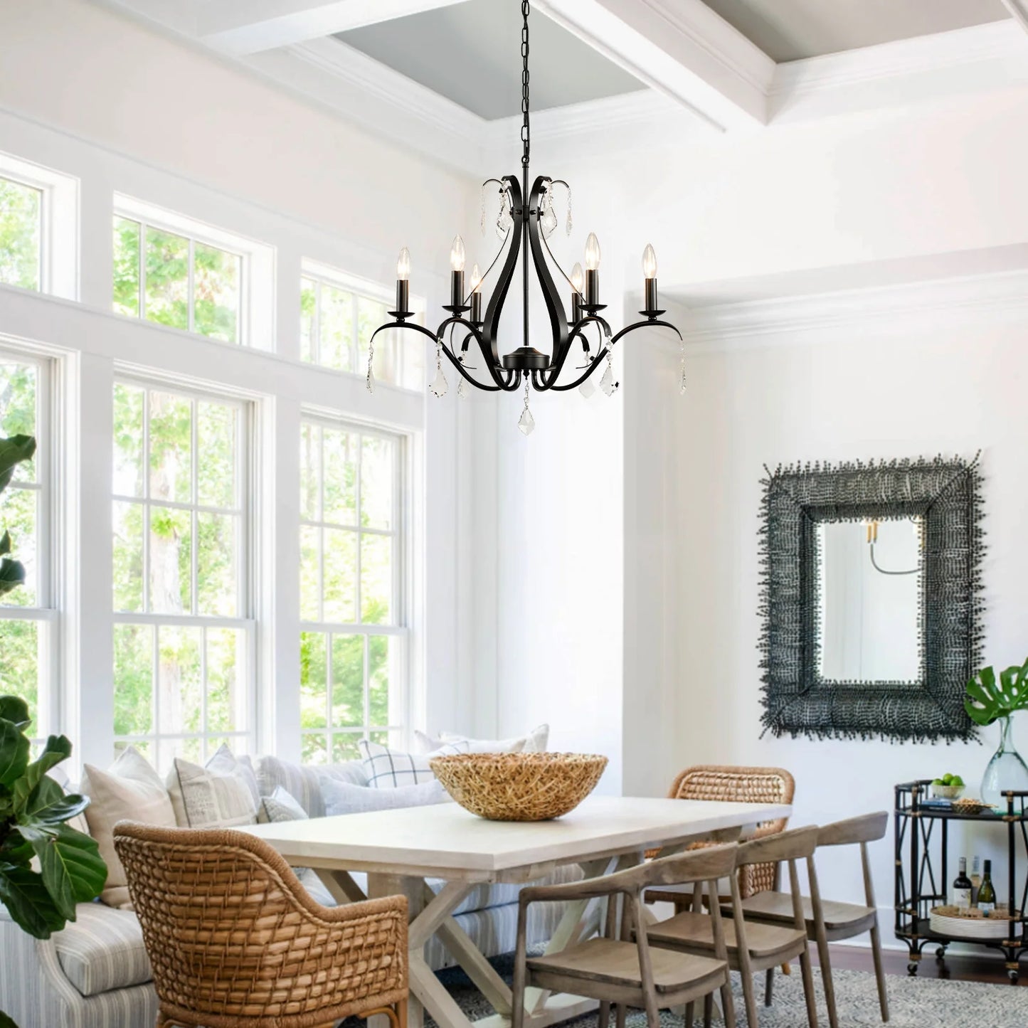 Magic Home 6-Light Modern Farmhouse Chandelier,Classic Candle Ceiling Pendant Light Fixture,Black