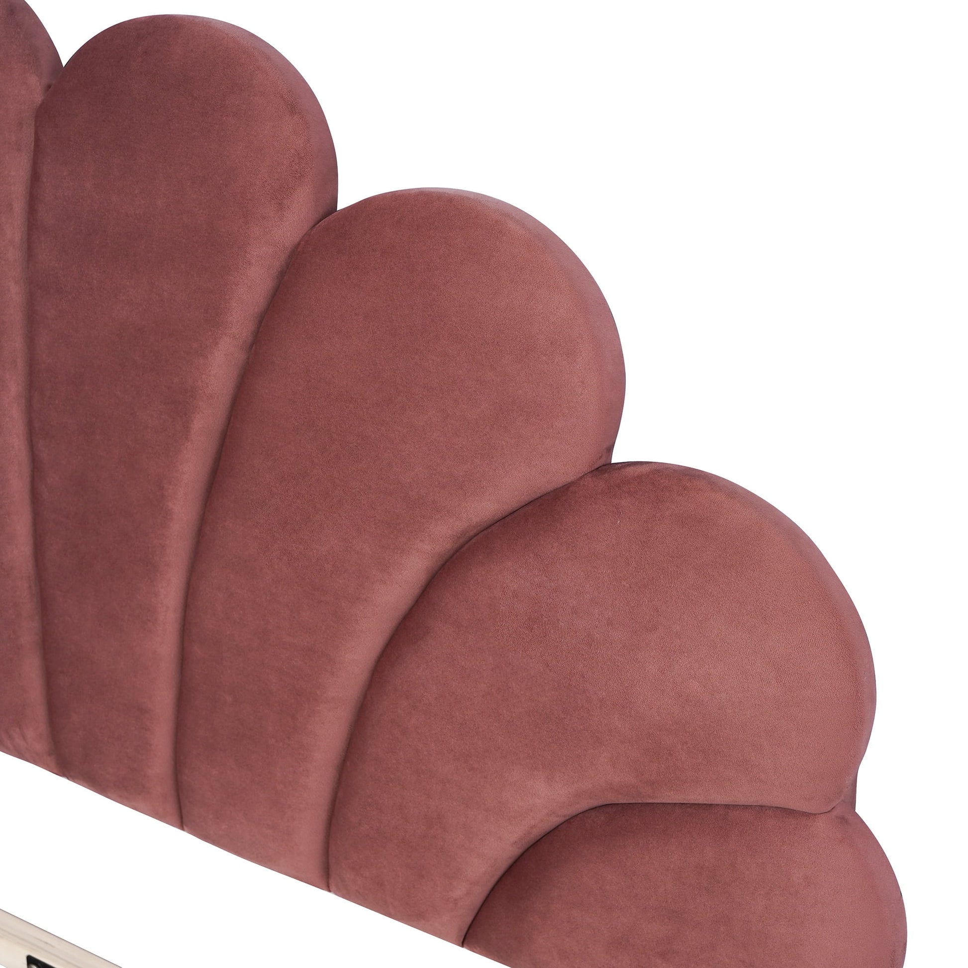 CITYLE Queen Size Upholstered Platform Bed with Flower Pattern Velvet Headboard, Queen Bed Frame for Kids and Adults, Bean Paste Red