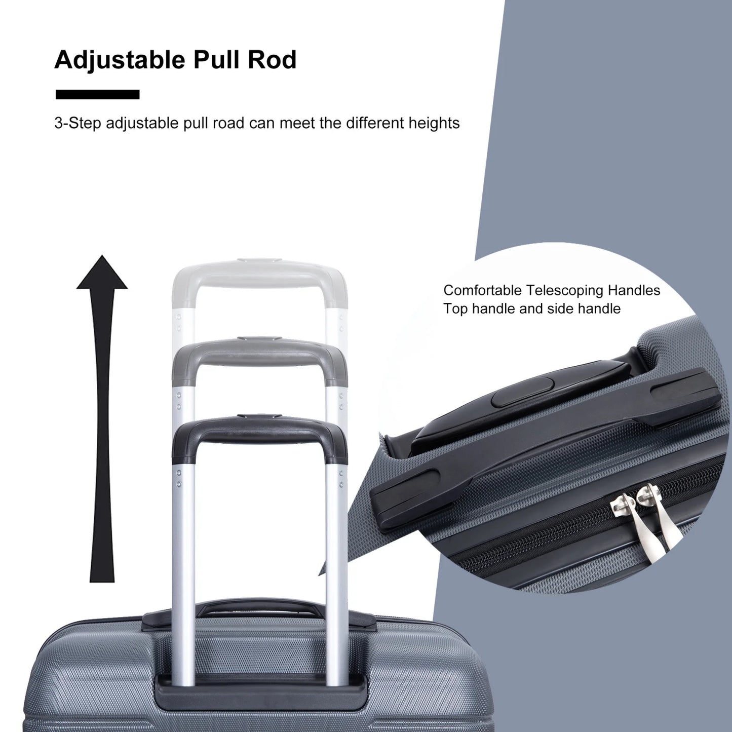 3 Piece Luggage Sets, PC Lightweight Durable Expandable Suitcase with 2 Hooks and TSA Lock, Suitcases with Wheels,21in 25in 29in,Gray