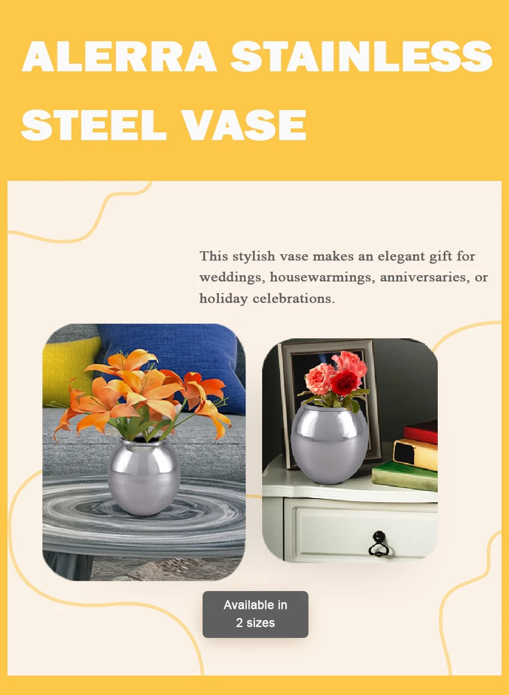 Stainless Steel Globe Shape Vase, Pack 8