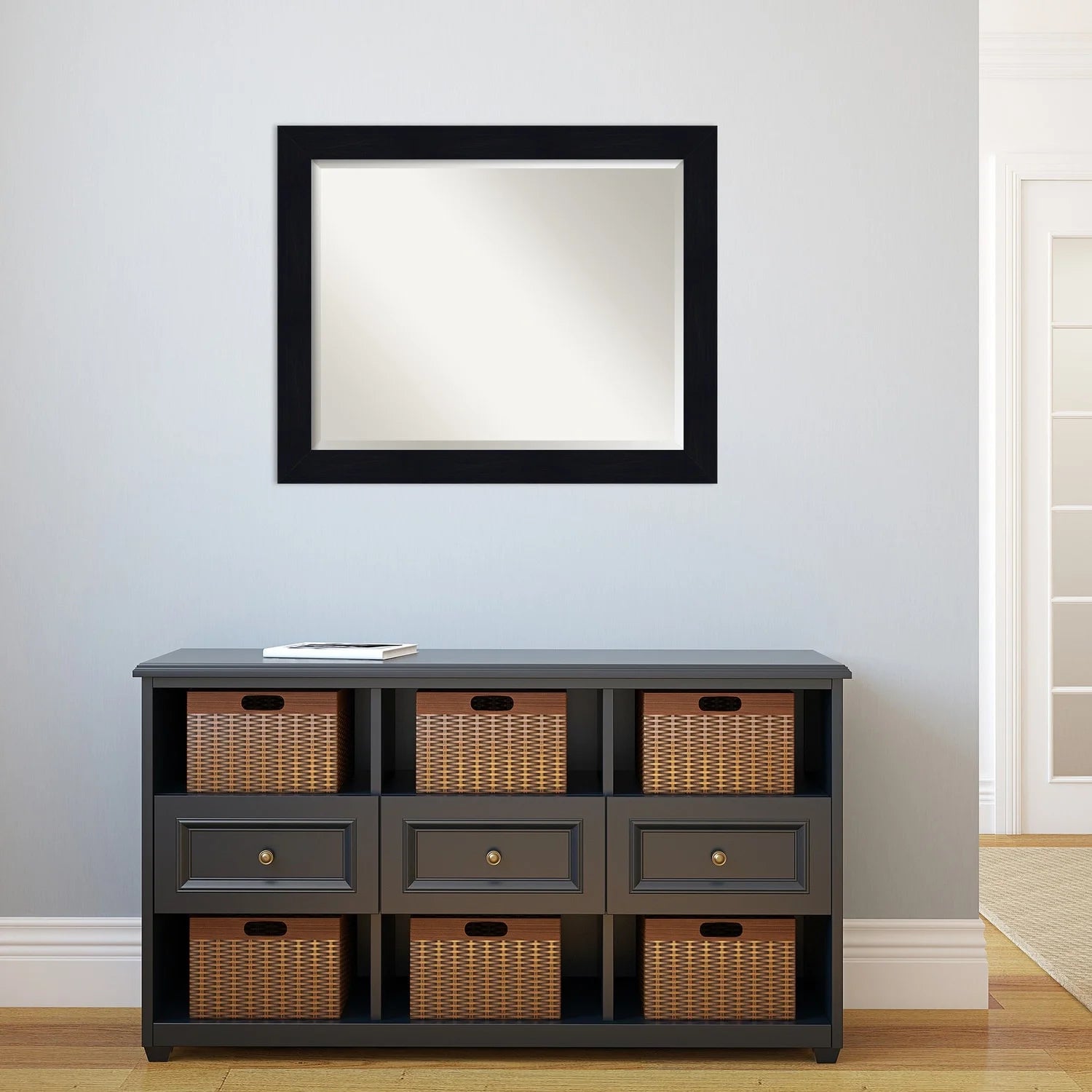Amanti Art Shiplap Navy Beveled Wood Wall Mirror 26.25 x 32.25 in.