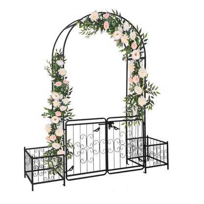 UBesGoo Garden Arch Arbor Trellis Steel Archway with Planters for Climbing Plants,7 Ft Iron