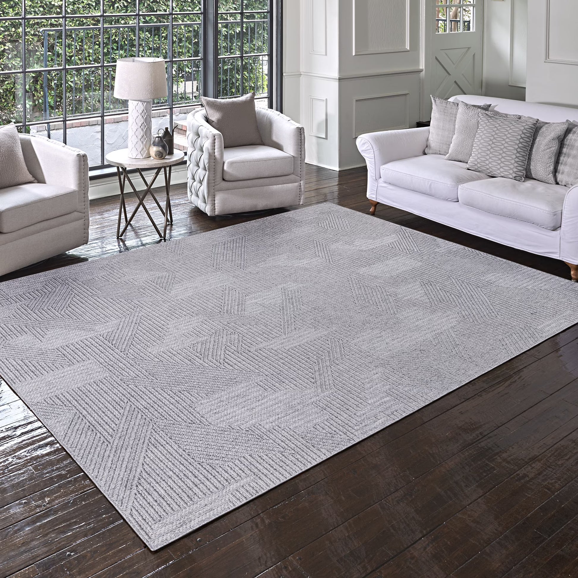 Gertmenian Malini Devyn Charcoal Gray Modern Geometric Tonal Polyester High-Low Indoor Area Rug, 5x8