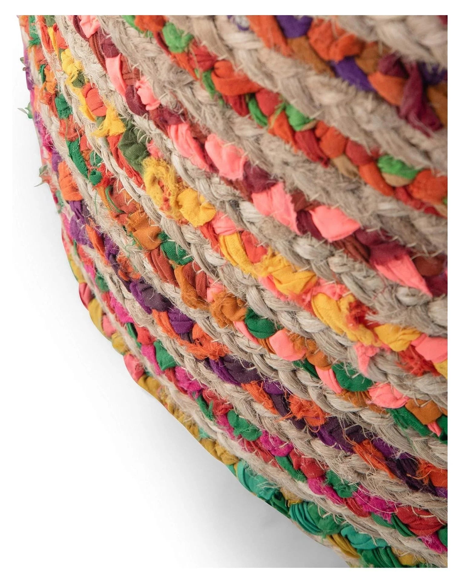 Exlonjet Margo 20 Inch Boho Round Pouf in Multi Color Braided Jute, For the Living Room, Bedroom and