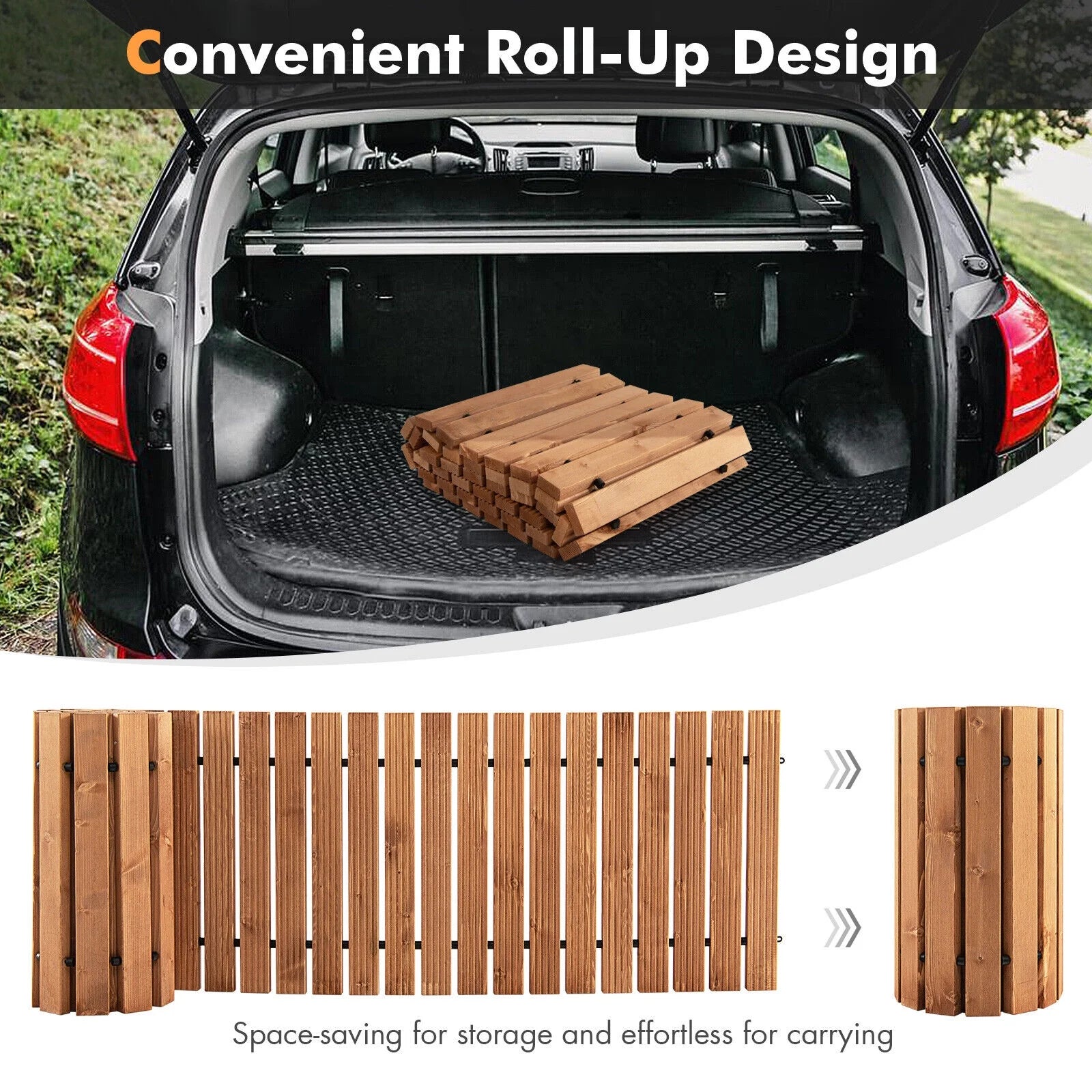 Gymax 8 FT Roll-out Wood Pathway 22'' Width Patio Path Straight Weather-Resist