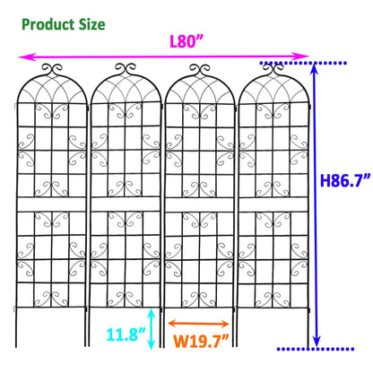 Miniyam 4 Pack Garden Trellis for Climbing Plants, 86.7" X 19.7" Rustproof Sturdy Black Iron Trellis for Potted Plants