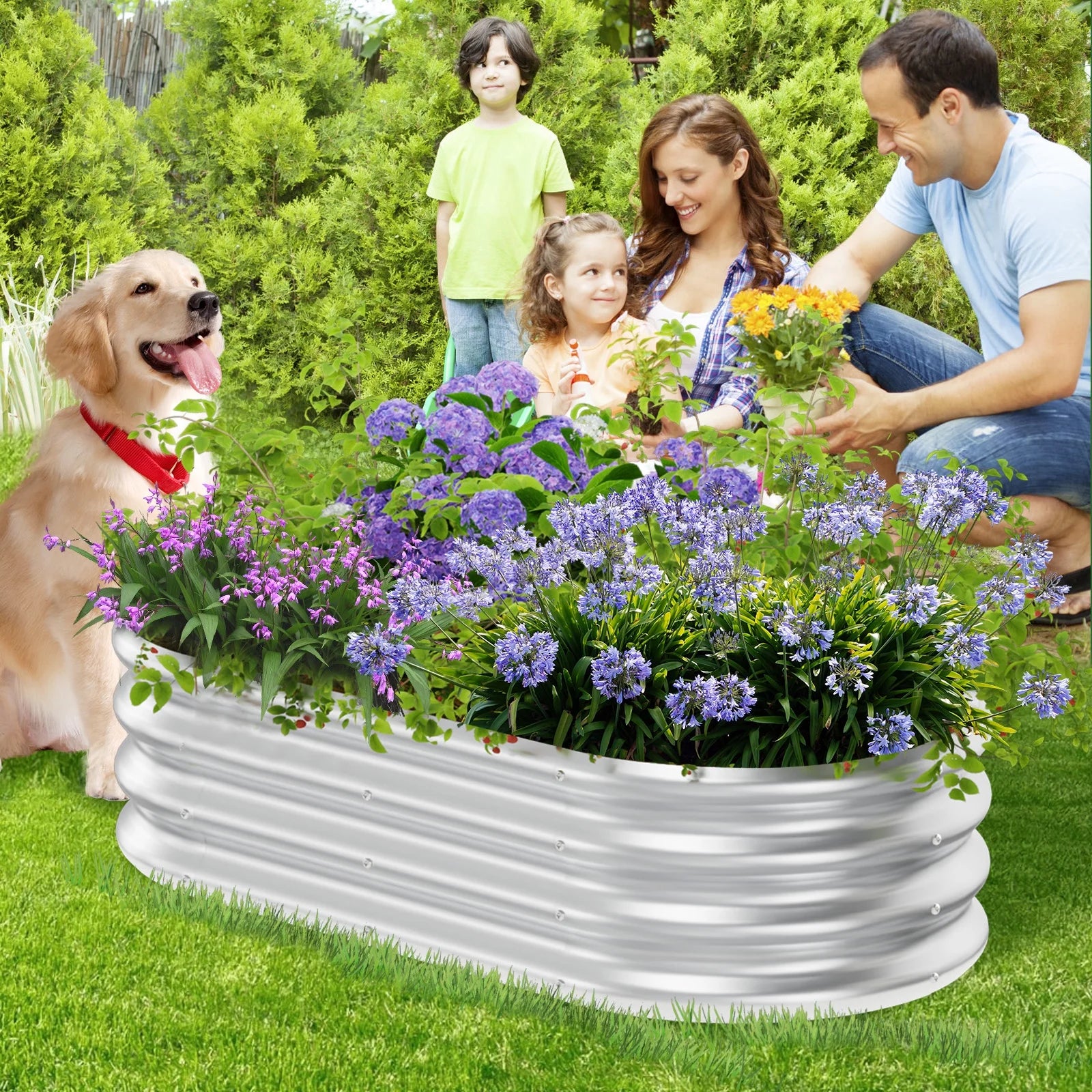 4°2°1 ft(4pack)Galvanized Raised Garden Bed Kit, Garden Planting, Outdoor Galvanized Flowerpot Garden Box, Round and Oval Large Metal Vegetable Box.