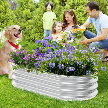 4°2°1 ft(4pack)Galvanized Raised Garden Bed Kit, Garden Planting, Outdoor Galvanized Flowerpot Garden Box, Round and Oval Large Metal Vegetable Box.