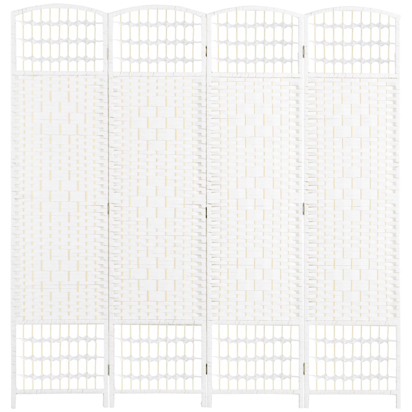 DUOSONG 4 Panel Room Divider, Folding Privacy Screen, 5.6' Room Separator, Wave Fiber Freestanding Partition Wall Divider For Rooms, Home, Office, White White Paper Privacy Screens