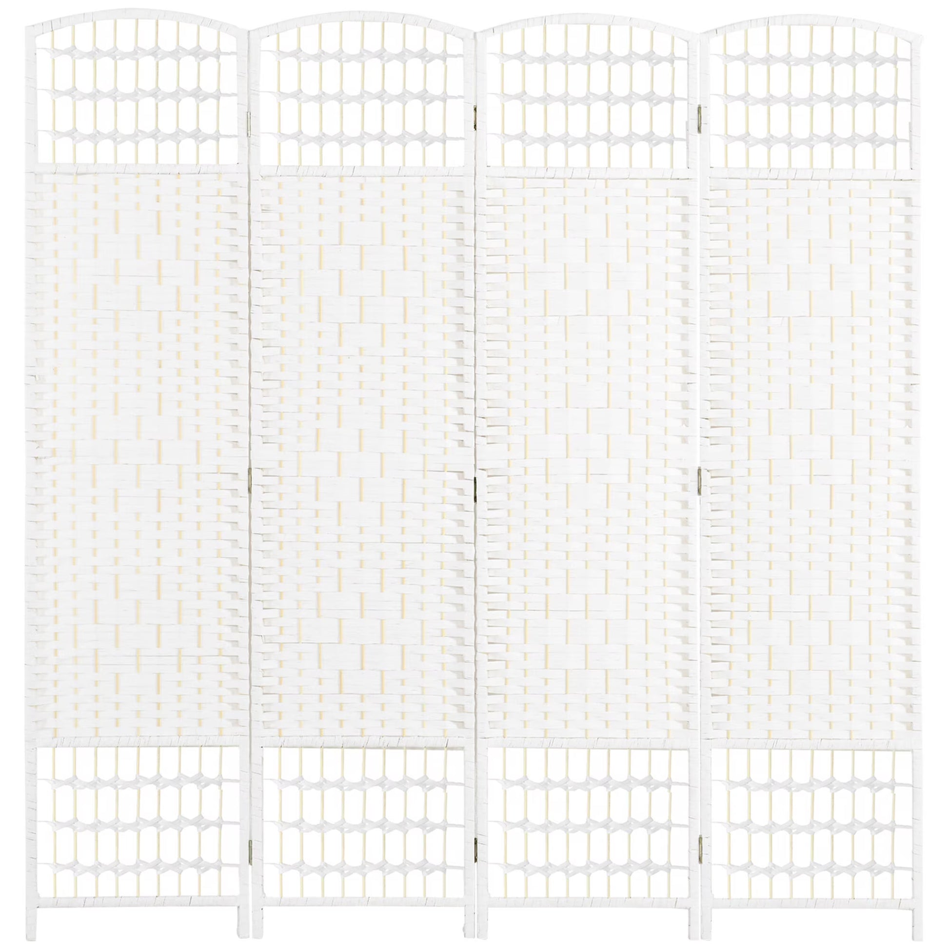 DUOSONG 4 Panel Room Divider, Folding Privacy Screen, 5.6' Room Separator, Wave Fiber Freestanding Partition Wall Divider For Rooms, Home, Office, White White Paper Privacy Screens