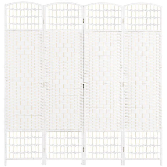 DUOSONG 4 Panel Room Divider, Folding Privacy Screen, 5.6' Room Separator, Wave Fiber Freestanding Partition Wall Divider For Rooms, Home, Office, White White Paper Privacy Screens