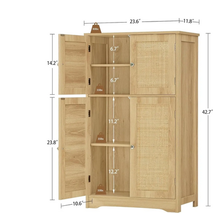 FANGSUM Rattan Cabinet with 4 Doors & Adjustable Shelf, Natural, for Living Room, Home Office