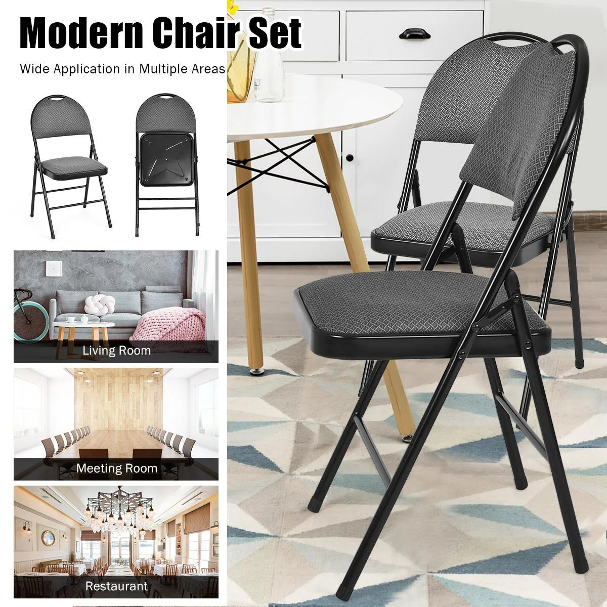 Giantex 6-Piece Commercial Folding Chairs w/Upholstered Padded Seat & Back, Fabric Seating for Home Office Wedding Party, Grey