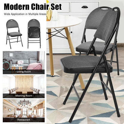Giantex 6-Piece Commercial Folding Chairs w/Upholstered Padded Seat & Back, Fabric Seating for Home Office Wedding Party, Grey