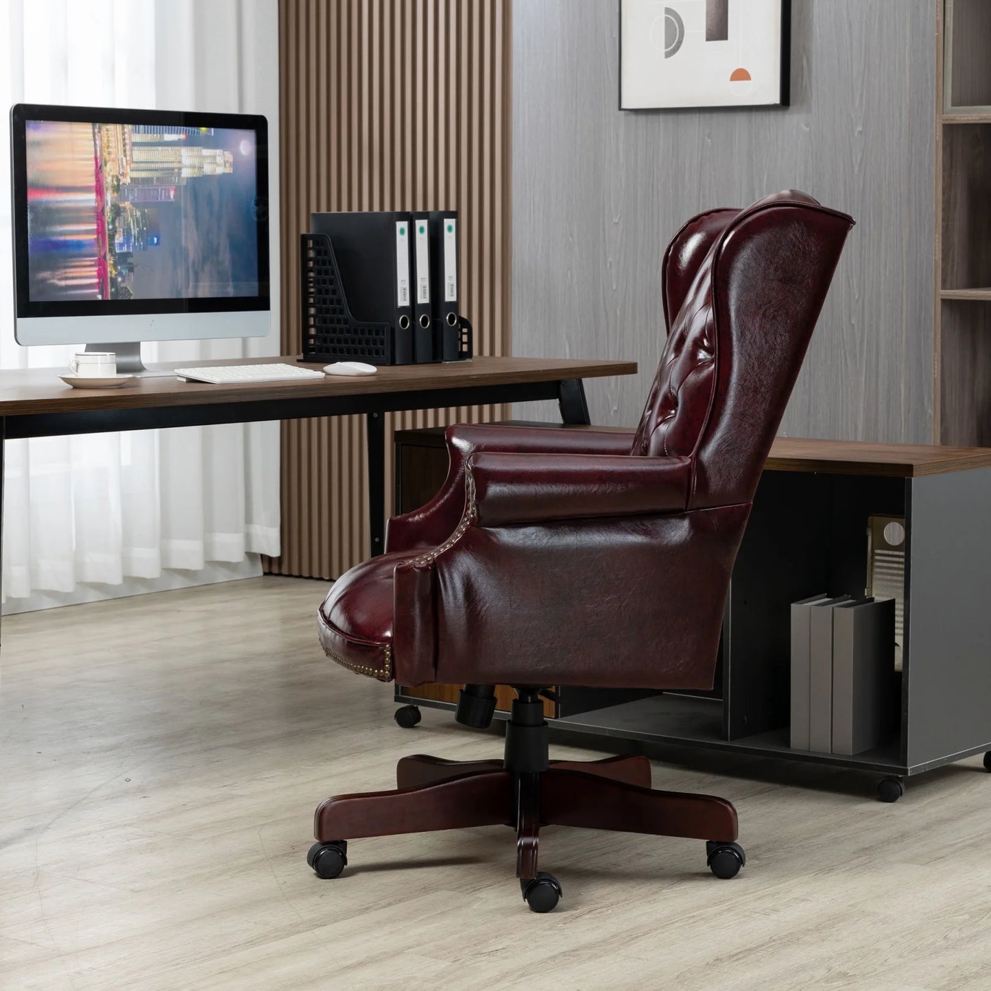 360° Rotating Office Chair,High Back Reclining Comfortable Desk Chair,Thick Padded Seat & Backrest,Ergonomic PU Leather Desk Chair with Smooth Glide Caster Wheels for Home Office,Black
