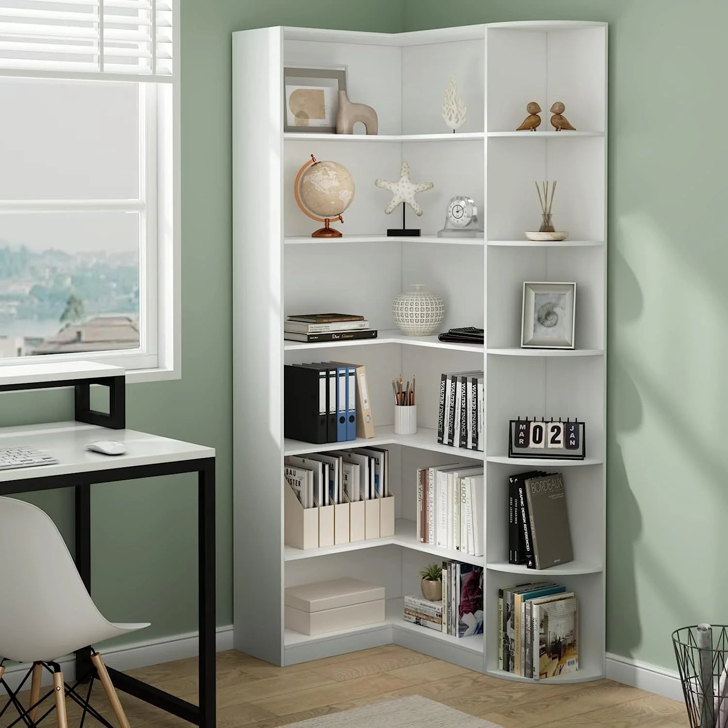 Loomie Bookshelves, 6 Tiers Shelf Large Tall Corner Etagere Bookcase with Full Baffle, L-Shaped Modern Storage Display Industrial Book Shelf for Bedroom, Home Office, Living Room & Kitchen