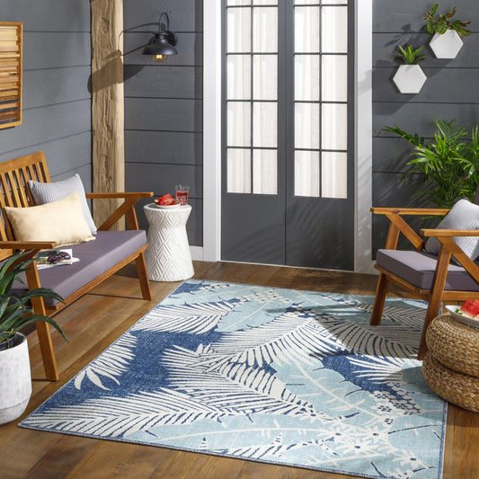 Livabliss Bodrum Coastal Indoor/Outdoor Area Rug,5'3" x 7'3",Blue