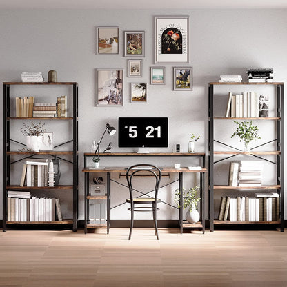 IRONCK 5 Tier Bookshelves and Bookcases, Industrial Shelf for Home Office Decor, Vintage Brown