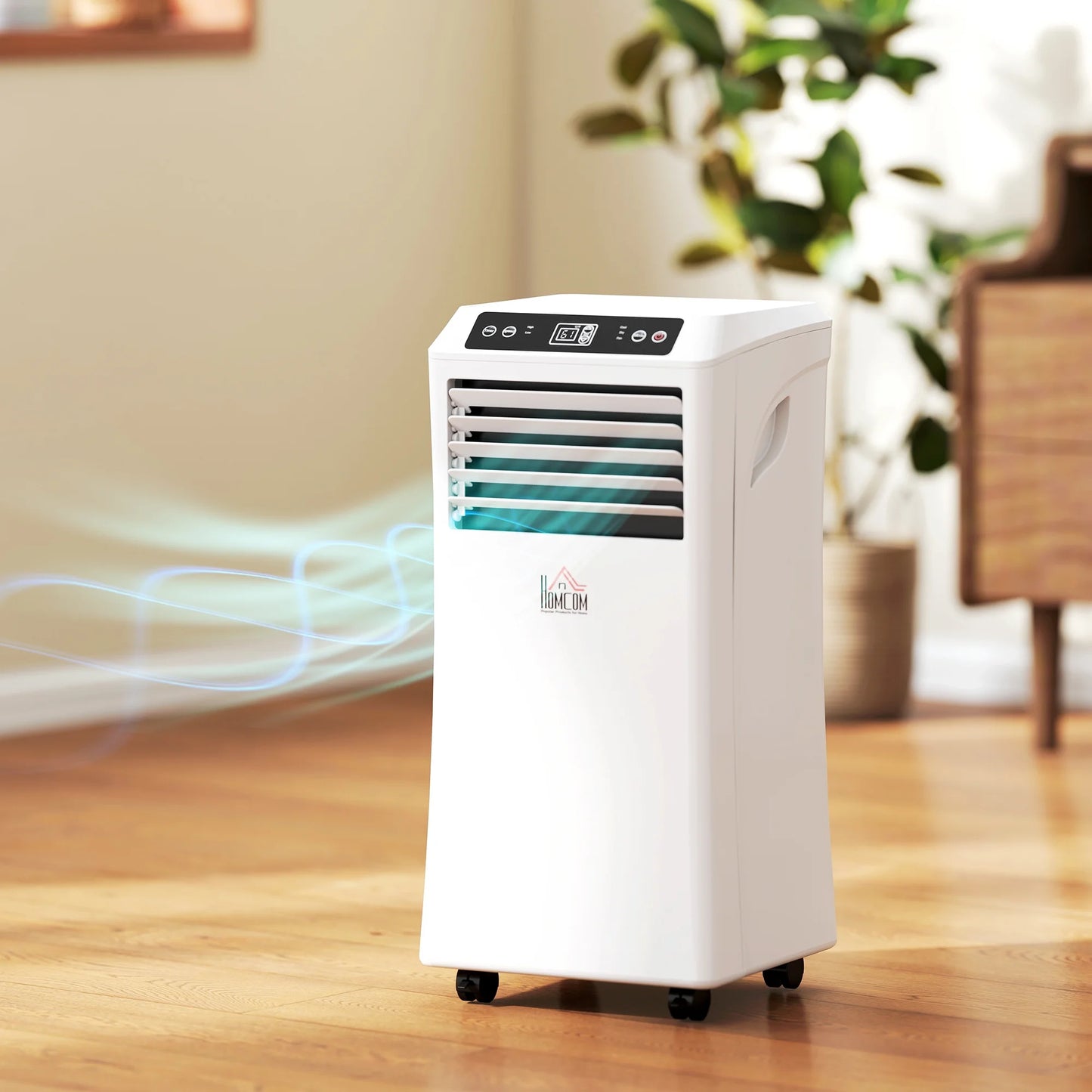 HOMCOM 8000 BTU Mobile Portable Air Conditioner with Cooling, Dehumidifier, and Ventilating with Remote Control, 2 Speed Fans, 24-Hour Timer for Bedroom, Living Room, Home Office, White