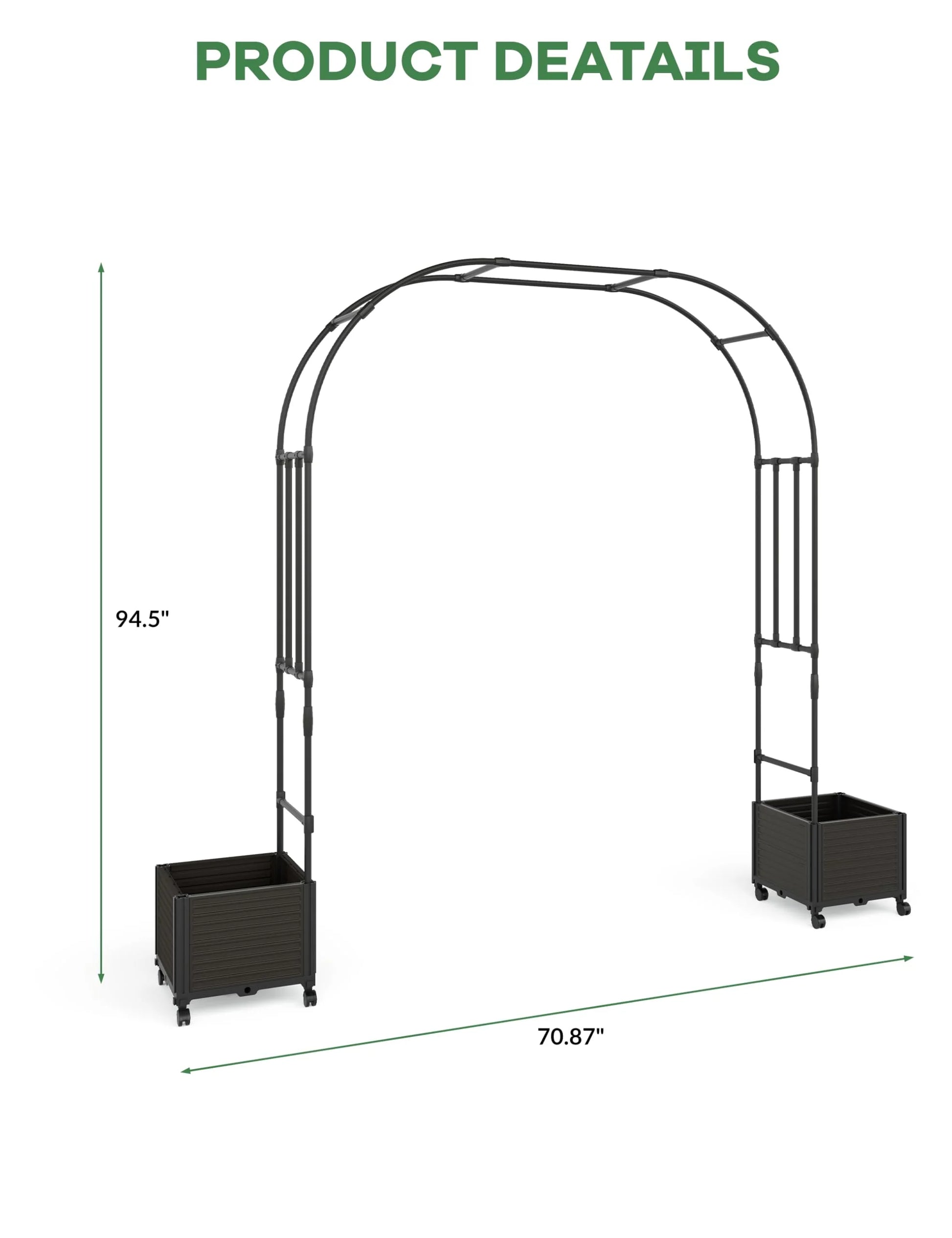 Garden Arch Arbor Trellis with Planter Boxes for Climbing Plants, Metal Frame, Garden Arch for Climbing Vines, Ceremony, Weddings, Party, Backyard, Lawn