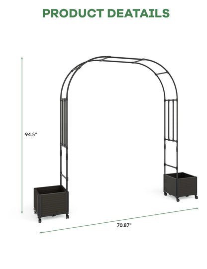 Garden Arch Arbor Trellis with Planter Boxes for Climbing Plants, Metal Frame, Garden Arch for Climbing Vines, Ceremony, Weddings, Party, Backyard, Lawn