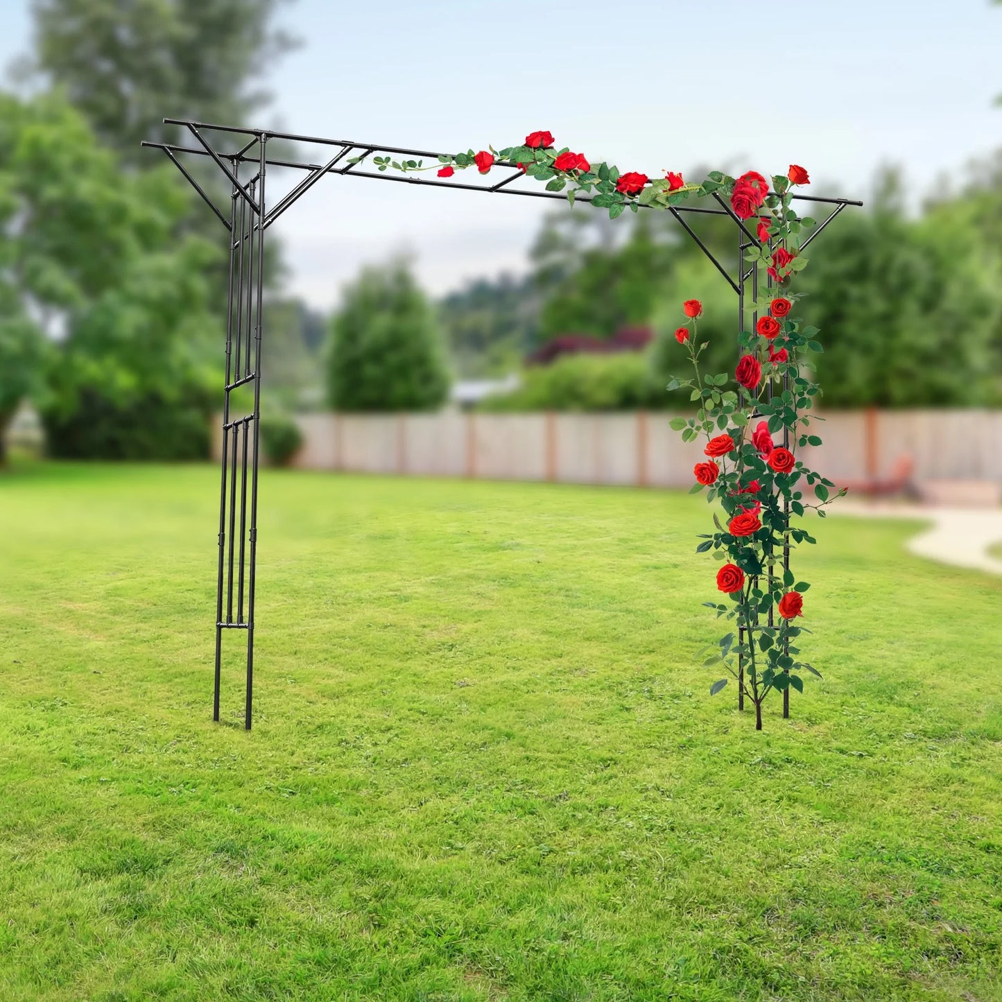 Black Garden Trellis Supersize Flattop Garden Arch for Wedding,141.7" L x 106" H Garden Arch Arbor Trellis for Climbing Plants Outdoor,Galvanized Steel Pipe Coated with Plastic