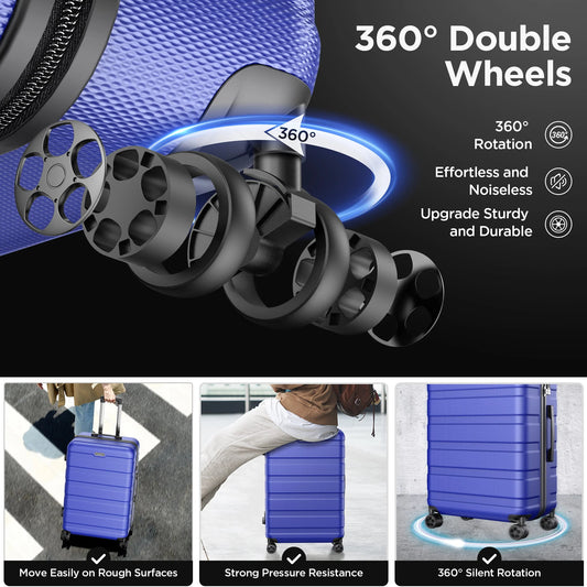 Famistar Carry On Luggage Suitcase Set 4 Piece - ABS Hardshell Luggage with Embedded TSA Lock, 360 ° Double Spinner Wheels - 14°?Travel Case, 20°?Carry On Luggage, 24°?and 28°?Checked Luggages, Blue
