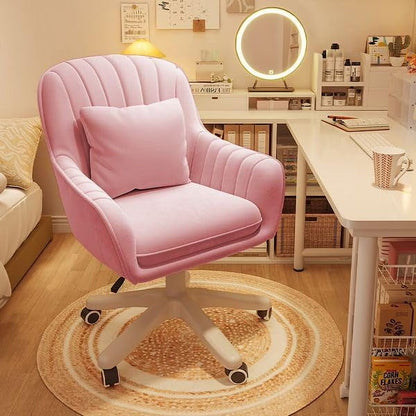 Home Office Chair Computer Chair with Mid-Back Upholstered Modern Tufted Computer Task Chair Swivel Height Adjustable Velvet Accent Chair.White