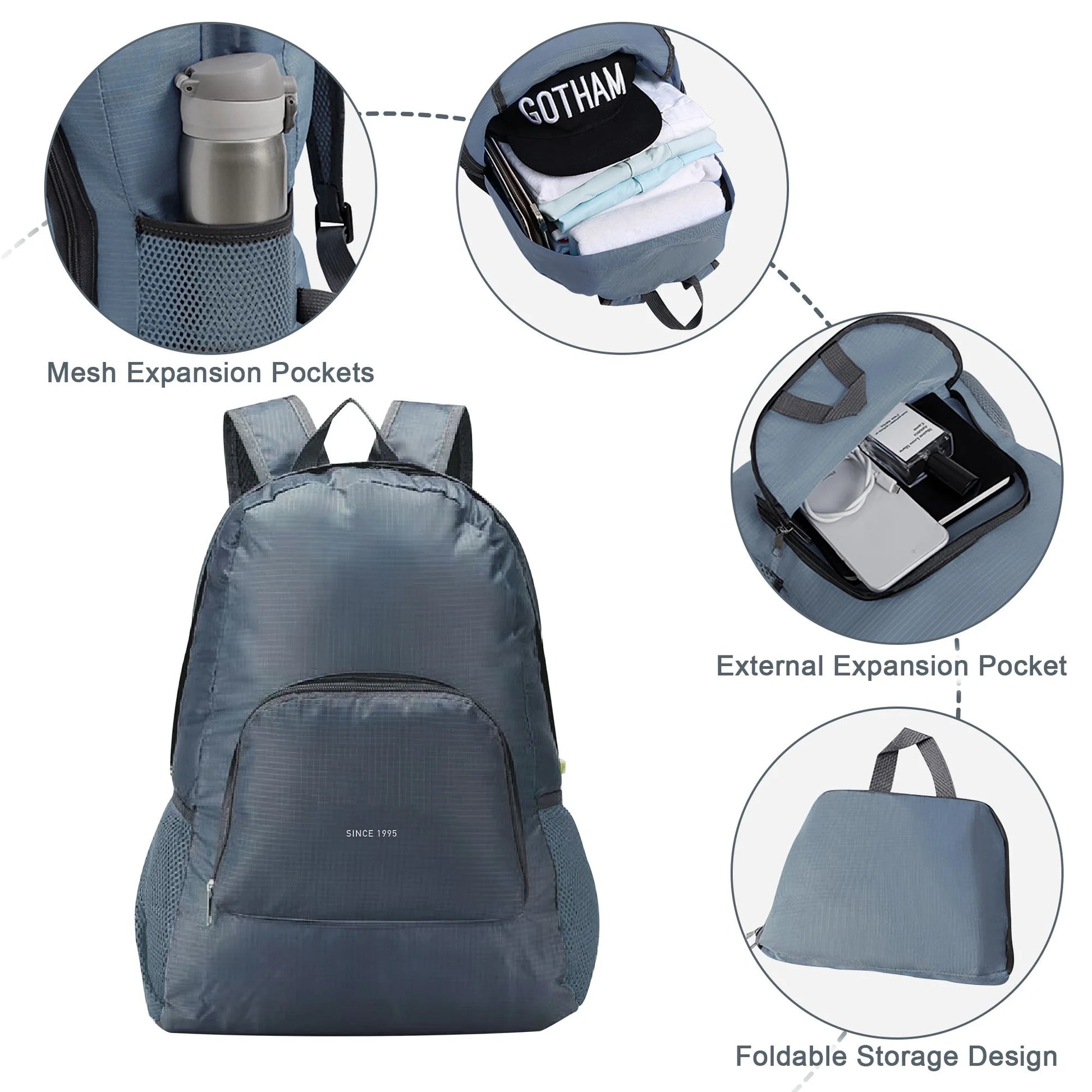 EUROCO 5 Piece Luggage Sets,ABS Hardside Carry On Suitcase with TSA Lock, Side hooks,4 360° Spinner Wheels,Expandable Duffel Bag & Foldable Backpack,20"/24"/28",Grey