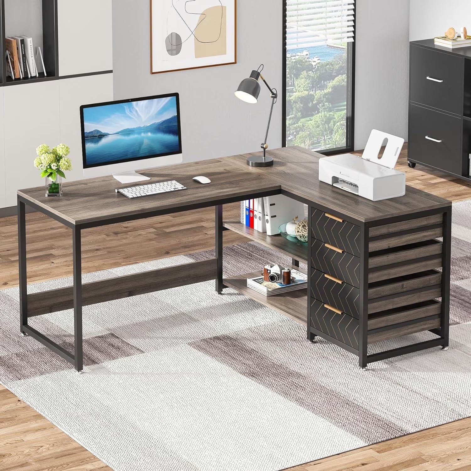 Tribesigns 59" L-Shaped Office Desk, Modern Reversible Computer Study Desk for Home Office, White