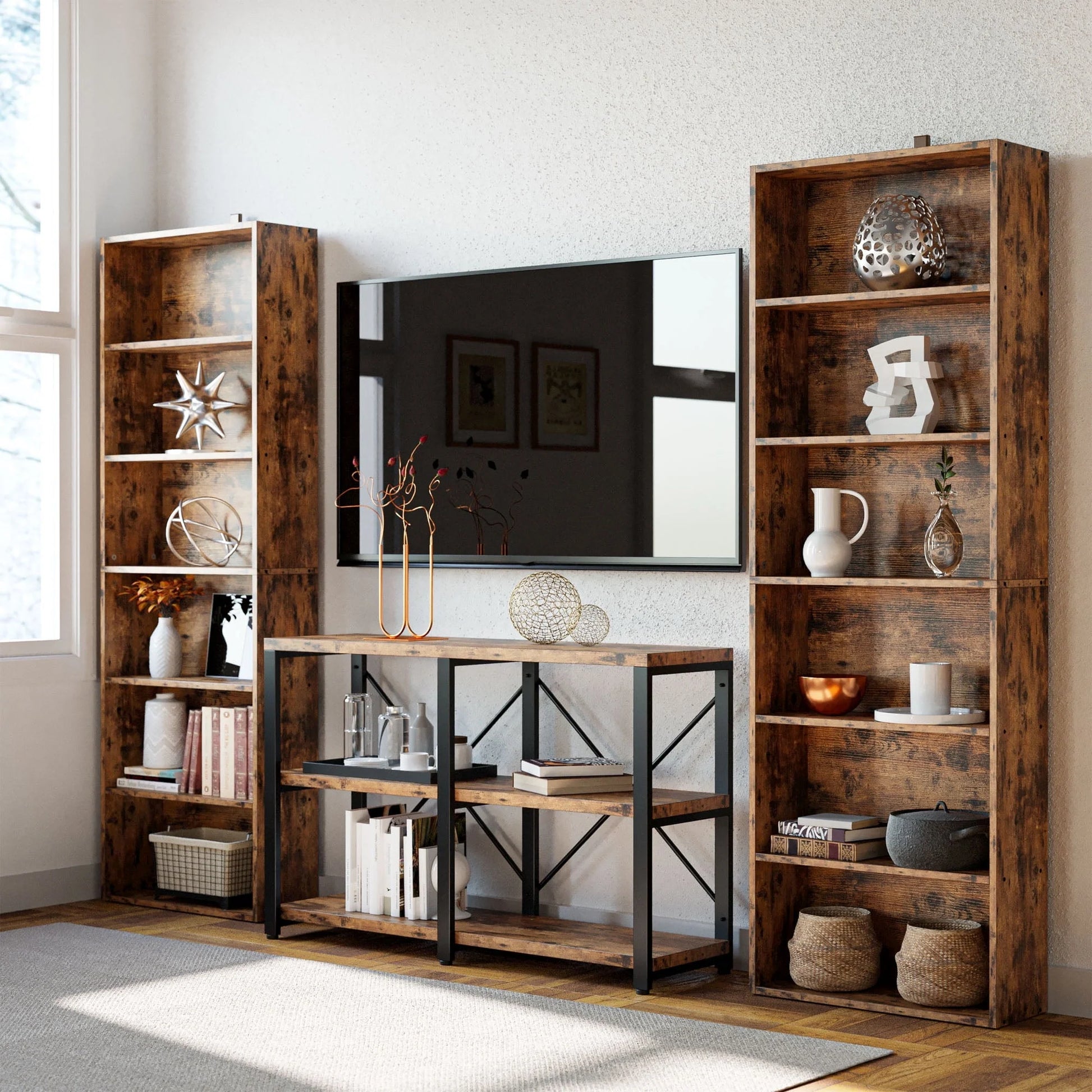 IRONCK Bookcases Floor Standing 6 Tier Shelves 70in Tall for Home Office, Vintage Brown