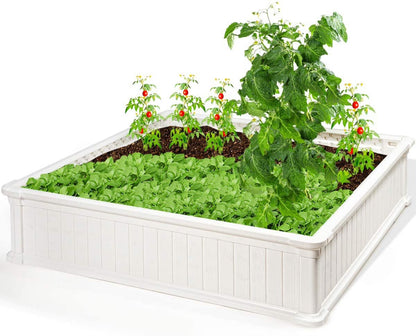 Tumis Raised Garden Bed, Planter for Flower Vegetables, Outdoor Plant Box Patio Backyard, Easy Assembly (48.5''Lx48.5''Wx12''H, White)