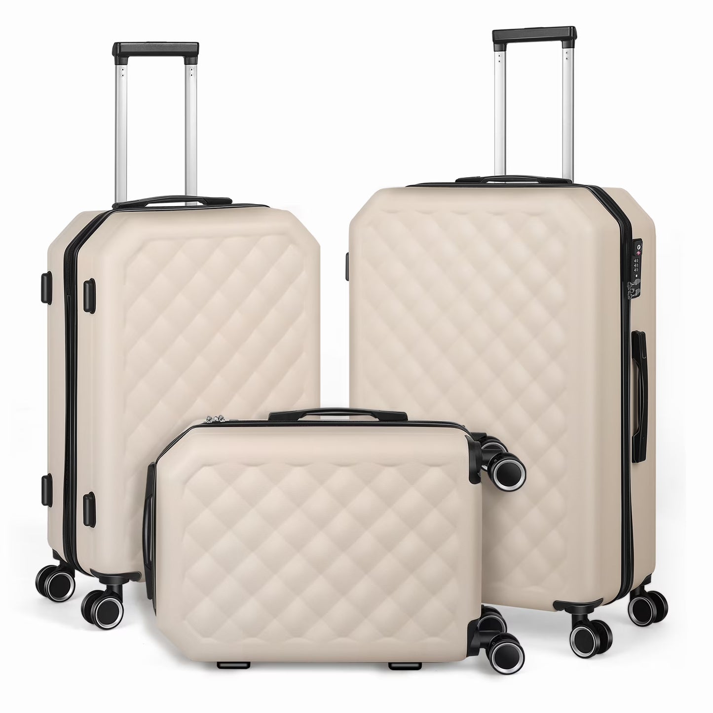 Luggage 3-Pieces set ABS Durable Suitcase Beige 20"24"28"