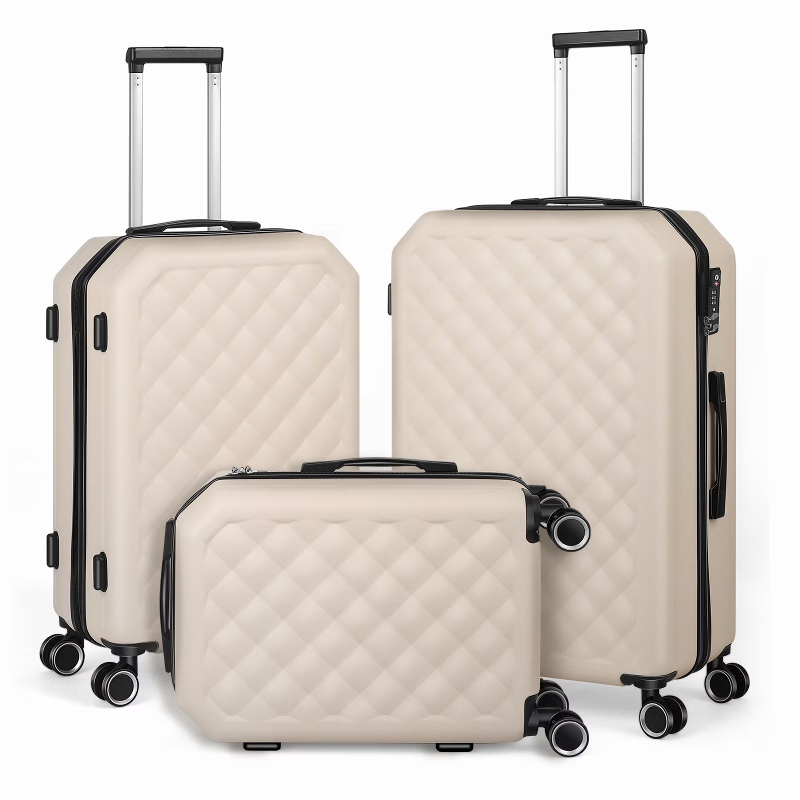 Luggage 3-Pieces set ABS Durable Suitcase Beige 20"24"28"
